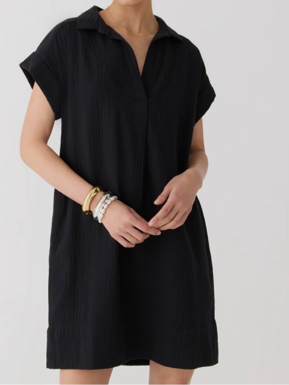 J. Crew v-neck shirt dress in cotton Gauze Black
